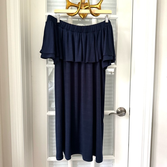 RACHEL Rachel Roy Off the Shoulder Navy Dress Sz 1X - Picture 1 of 4